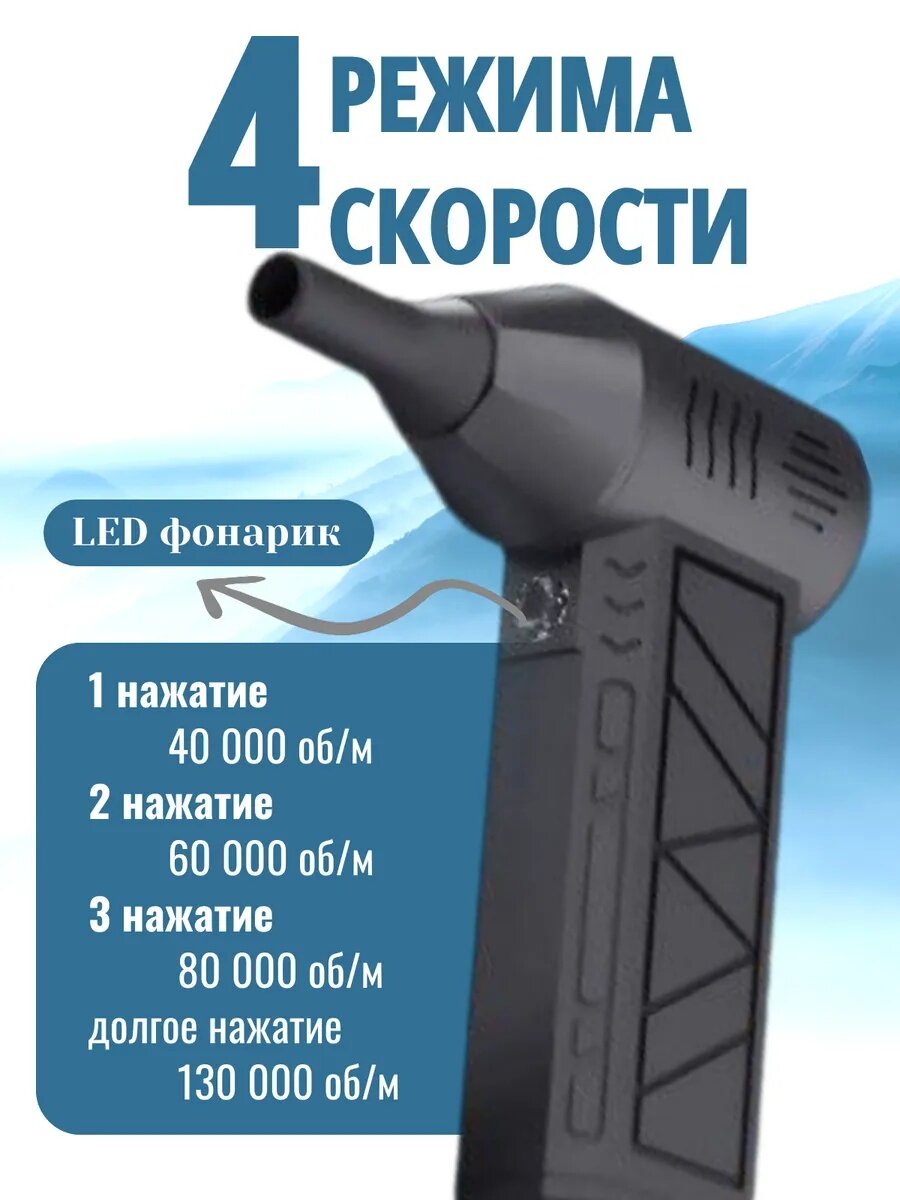 Турбовентилятор, для мангала, с подсветкой, 130000 об/мин, черный — фото 1