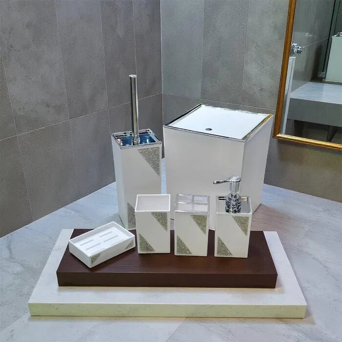 Набор для ванной комнаты, 6 предметов, белого цвета, качественная — фото 1