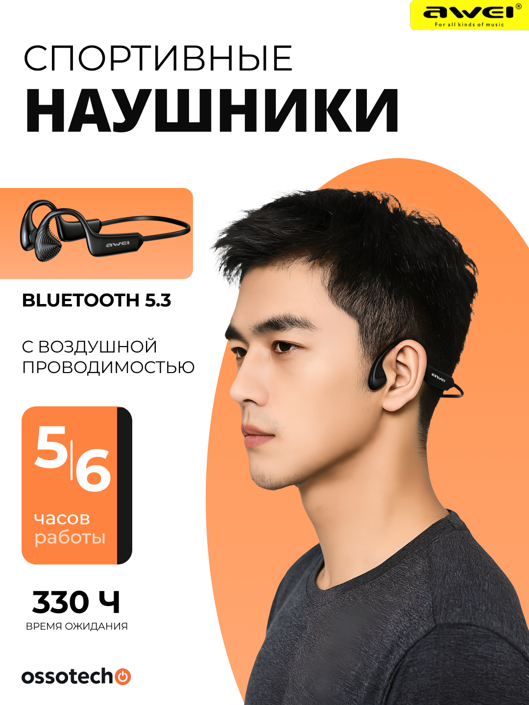 Awei A896BL — спортивные наушники с Air Conduction, Bluetooth 5.3 и влагозащитой IPX4