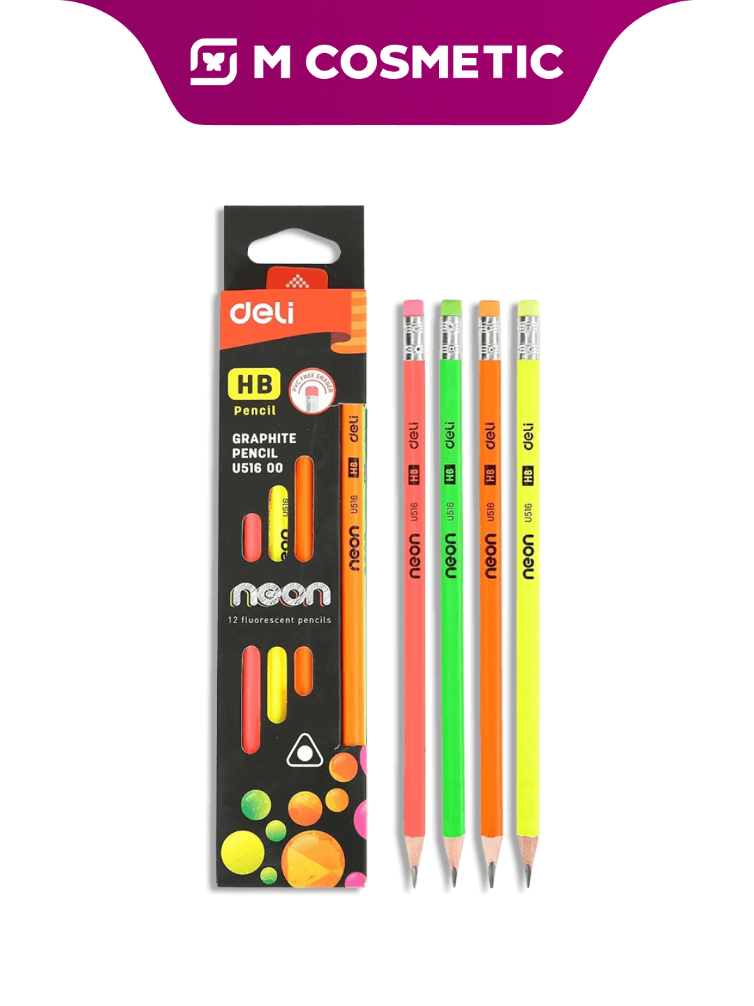 Набор карандашей DELI Neon, чернографитные, с ластиком, 12 шт