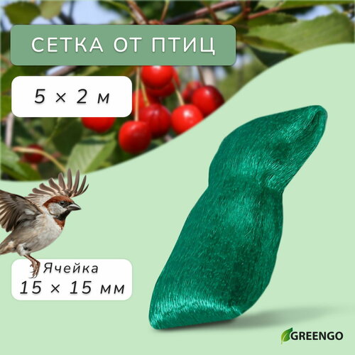 фото Сетка садовая, мягкая, 5x2 м, ячейка 15x15 мм, от птиц, применение: для растений, 2 шт. greengo