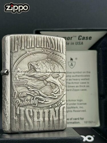 Изображение товара Зажигалка Zippo "I Am Probably Fishing", рельефная, серебристая