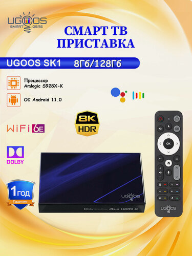 Изображение товара ТВ приставка Ugoos SK1 8/128 Гб Amlogic S928X-K Android 11.0, WiFi6/BT5.2, поддержка 1000M AV1 H.265 8K 60 кадров в секунду VP9 HDR медиаплеер