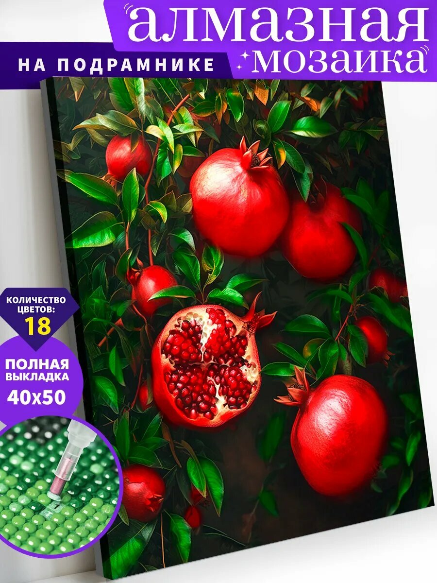 Гранаты Алмазная мозаика на подрамнике 40х50 см