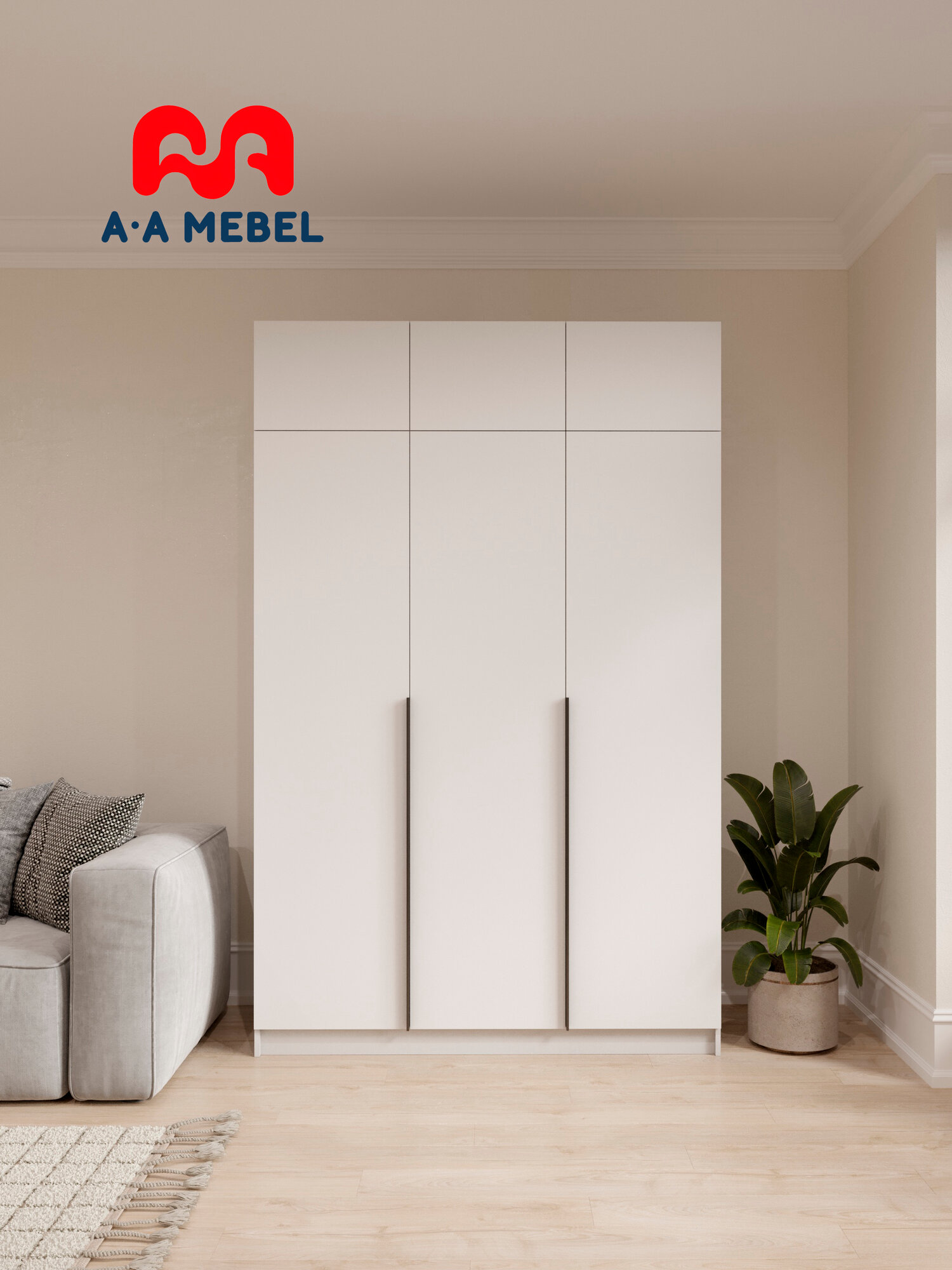 Шкаф A-A MEBEL Айгер распашной с ящиками и полками трехстворчатый 150х60х236 см белый