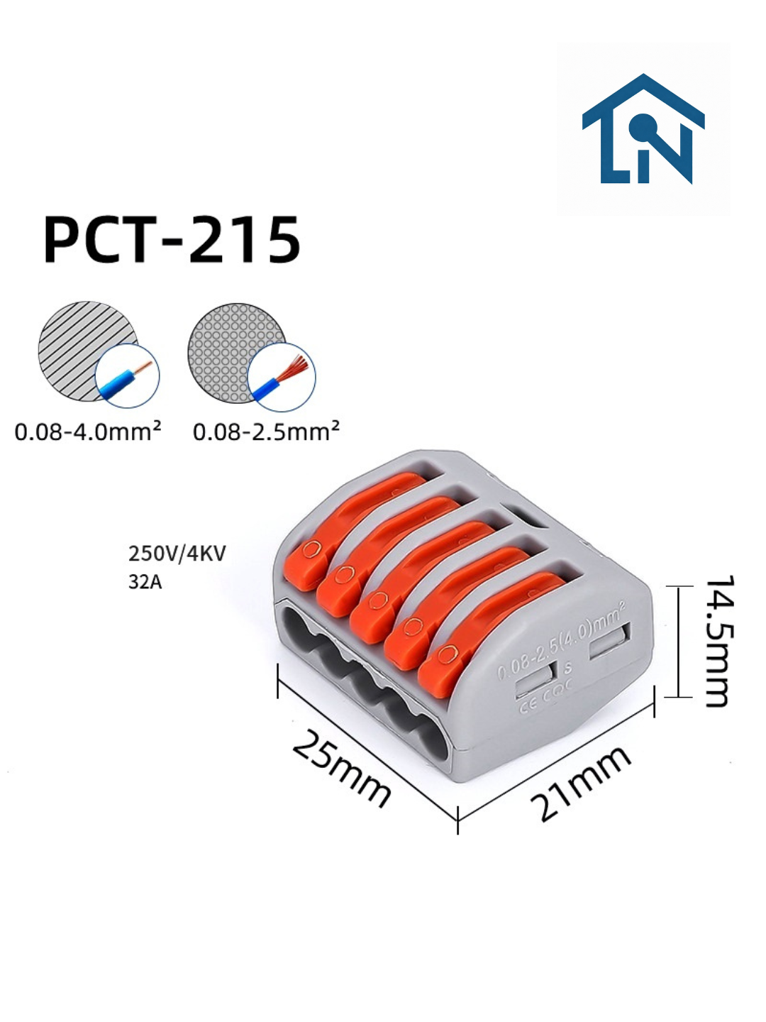 Клемма строительно-монтажная рычажная 5-контактная (набор 10 шт.) — Универсальный соединитель проводов 32А/600В | PCT215