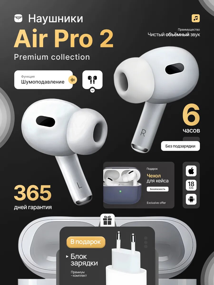 Наушники беспроводные bluetooth / A Pods Pro 2 PREMIUM для iPhone и Android NFC