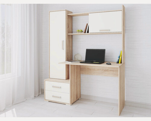 Изображение товара Компьютерный стол этто "Квартет-9", с надстройкой и ящиками, ЛДСП, 140х172х50 см