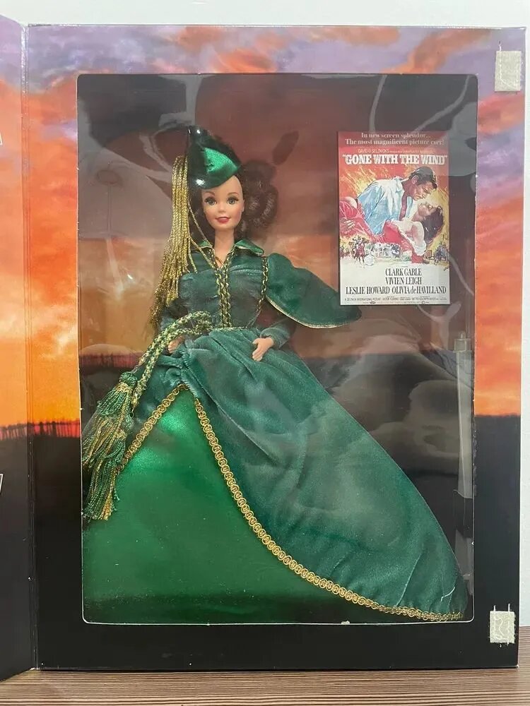 green emerald velvet dress 1995 Scarlett O'Hara White and Green Dress Barbie (12997)