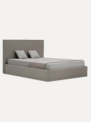 Изображение товара Двуспальная кровать Лутон 160х200 см, с подъемным механизмом и ящиком для белья, велюр бежево-розовый