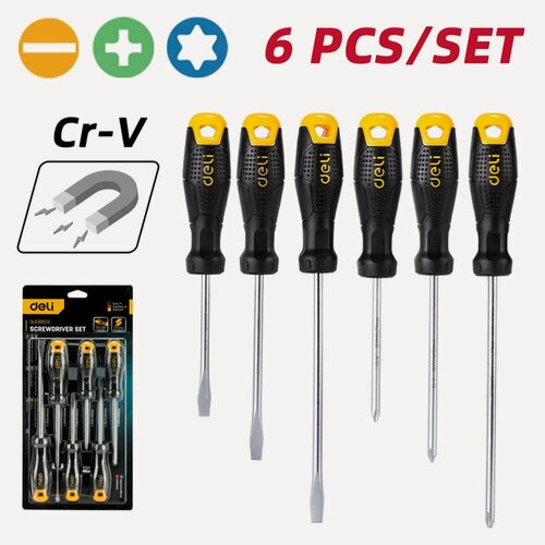 Изображение товара Набор отверток Deli DL620006 6шт SL5x75 + SL5x100 + SL6x150 + PH1x75 + PH1x100 + PH2x150