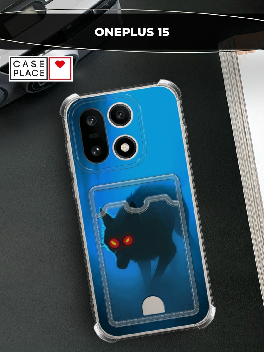 Чехол на OnePlus 15 (Ван Плас 15) с картой и принтом Красные глаза волка