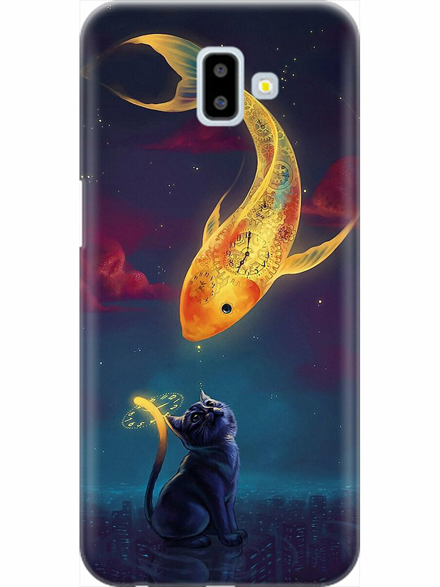 Накладка Transparent для Samsung Galaxy J6+ 2018 с принтом "Кот и рыбка"