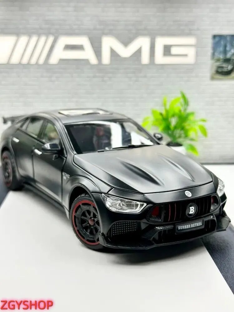 Машинка металлическая Mercedes Benz AMG GT-R BRABUS Coupe черный матовый, масштаб 1:24, длина 21 см, свет и звук, открываются двери, капот и багажник