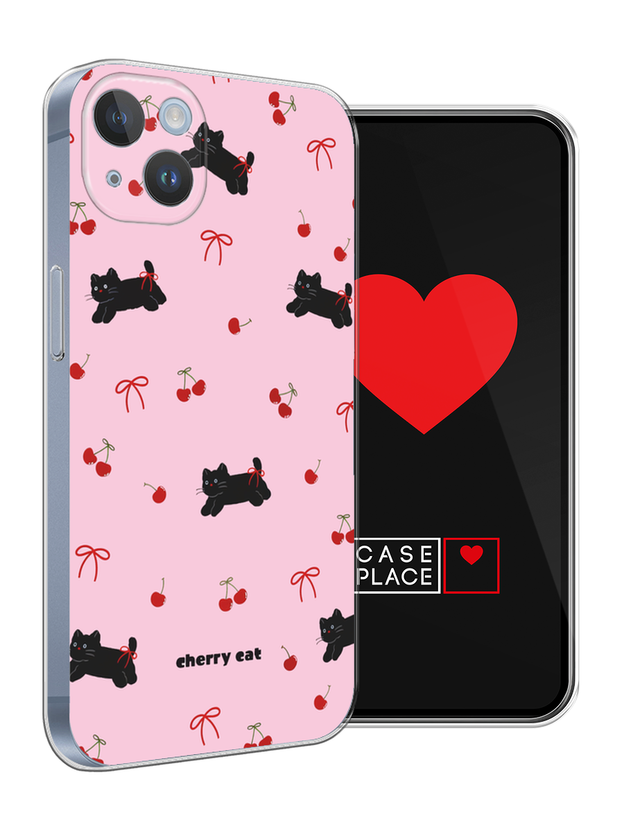 Чехол на Apple iPhone 14 Plus / Айфон 14 Плюс с принтом cherry cat — фото 1