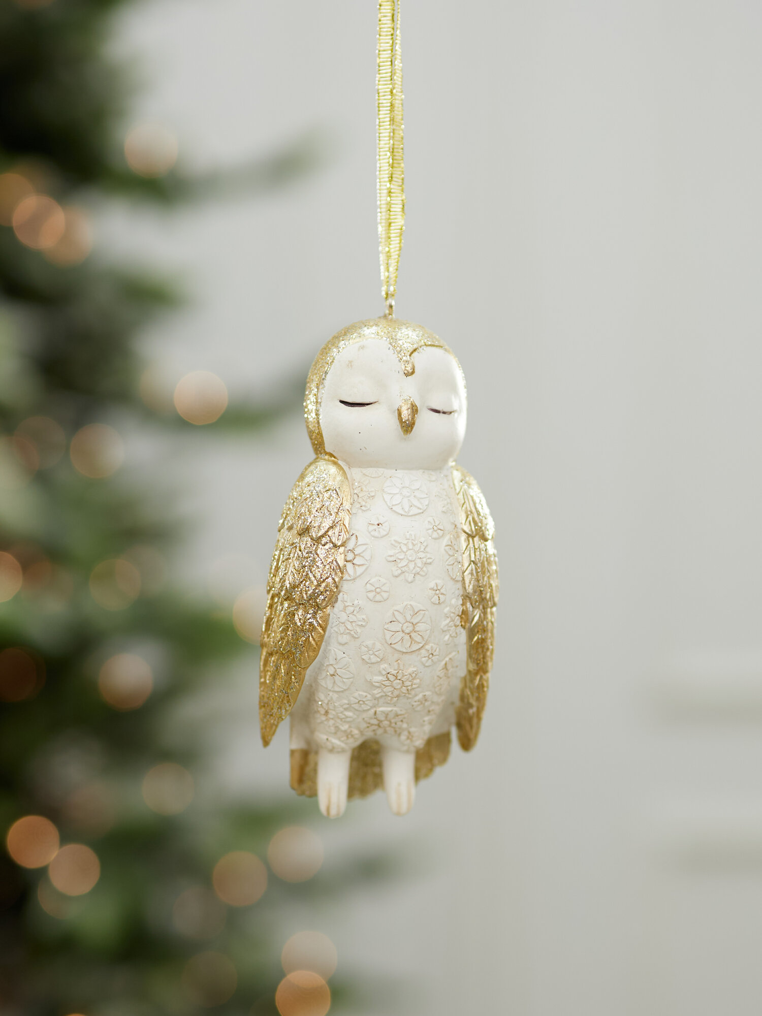 Елочная игрушка "Сова", полирезин, бежевая, высота 10,6 см, 1 шт — фото 1