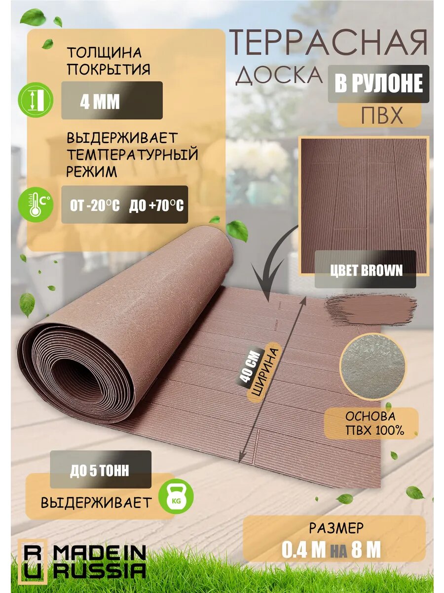 Доска террасная в рулоне 0,4 на 8 (ПВХ)