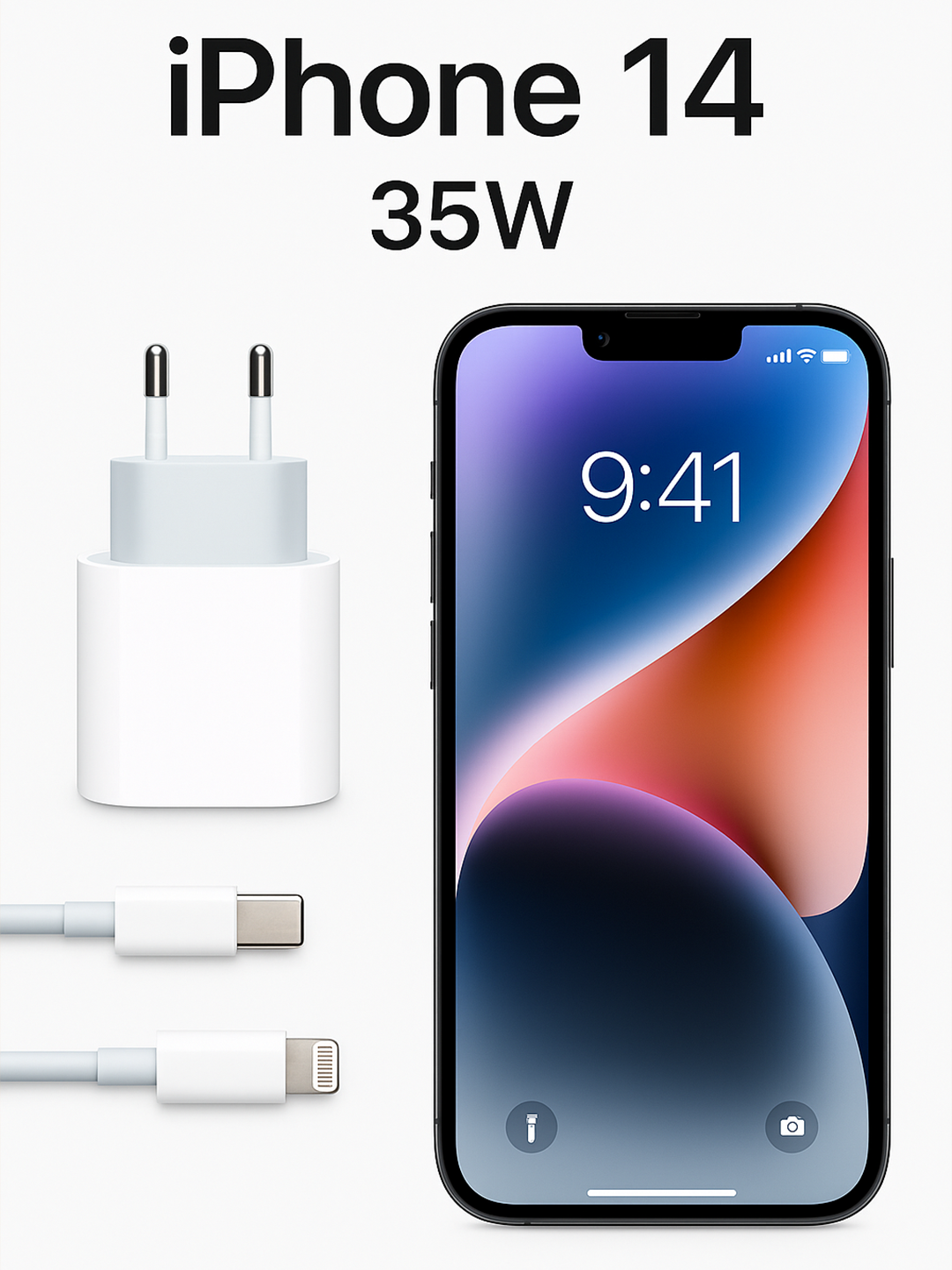 35W Быстрая зарядка для iPhone 14 Pro (Max), USB-C to Lightning Cable