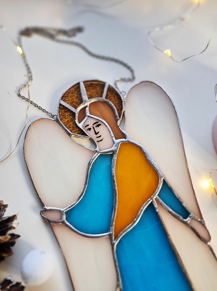 Витражная подвесная "Ангел" Арт-Птица, ручная роспись, художественное стекло — фото 1