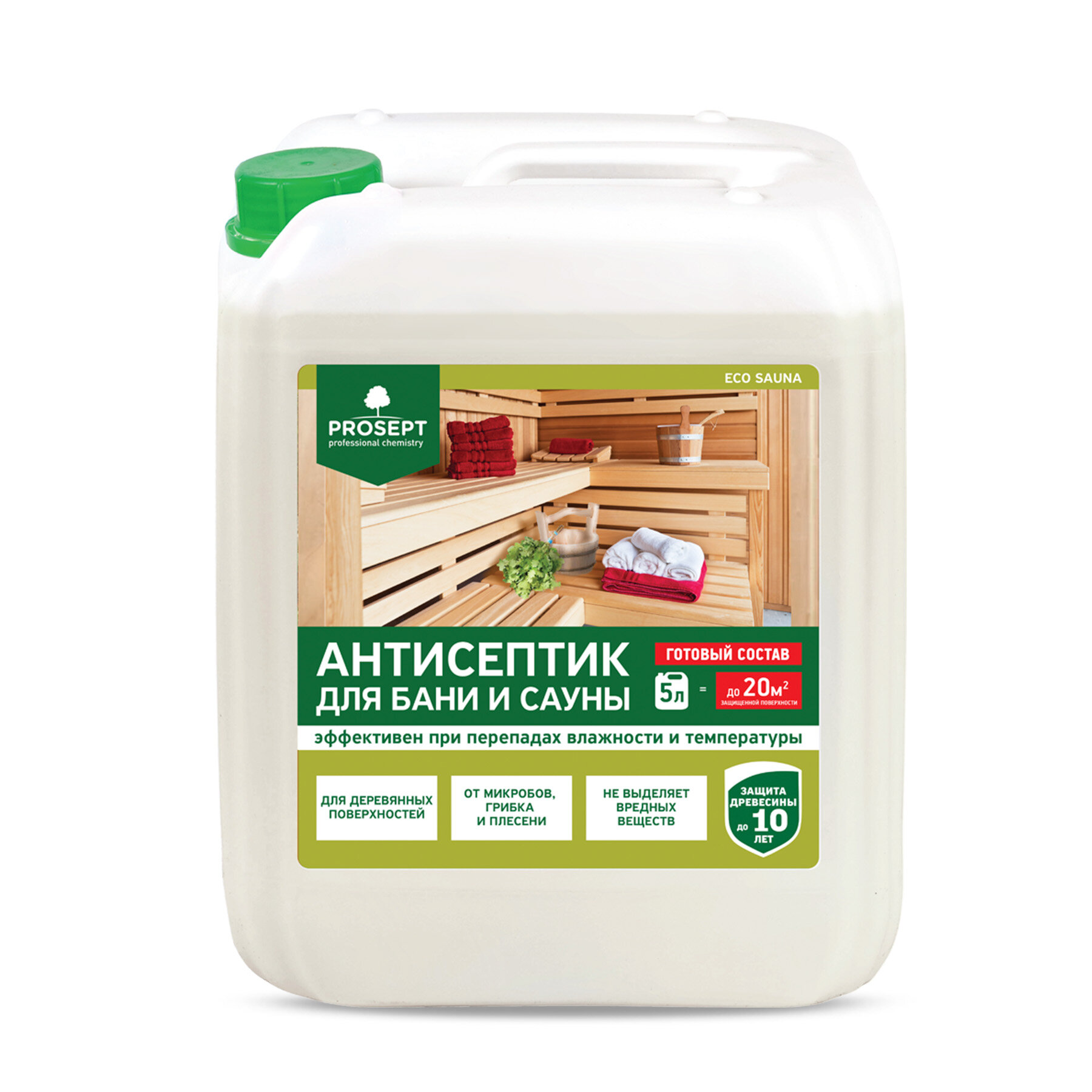 Антисептик Prosept Eco Sauna для бани и сауны, готовый состав, 5 л
