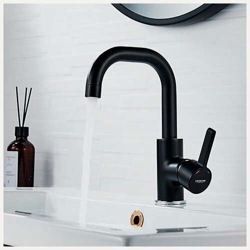 Изображение товара Смеситель Ledeme R L1099B, горизонтальный, поворотный излив, черный