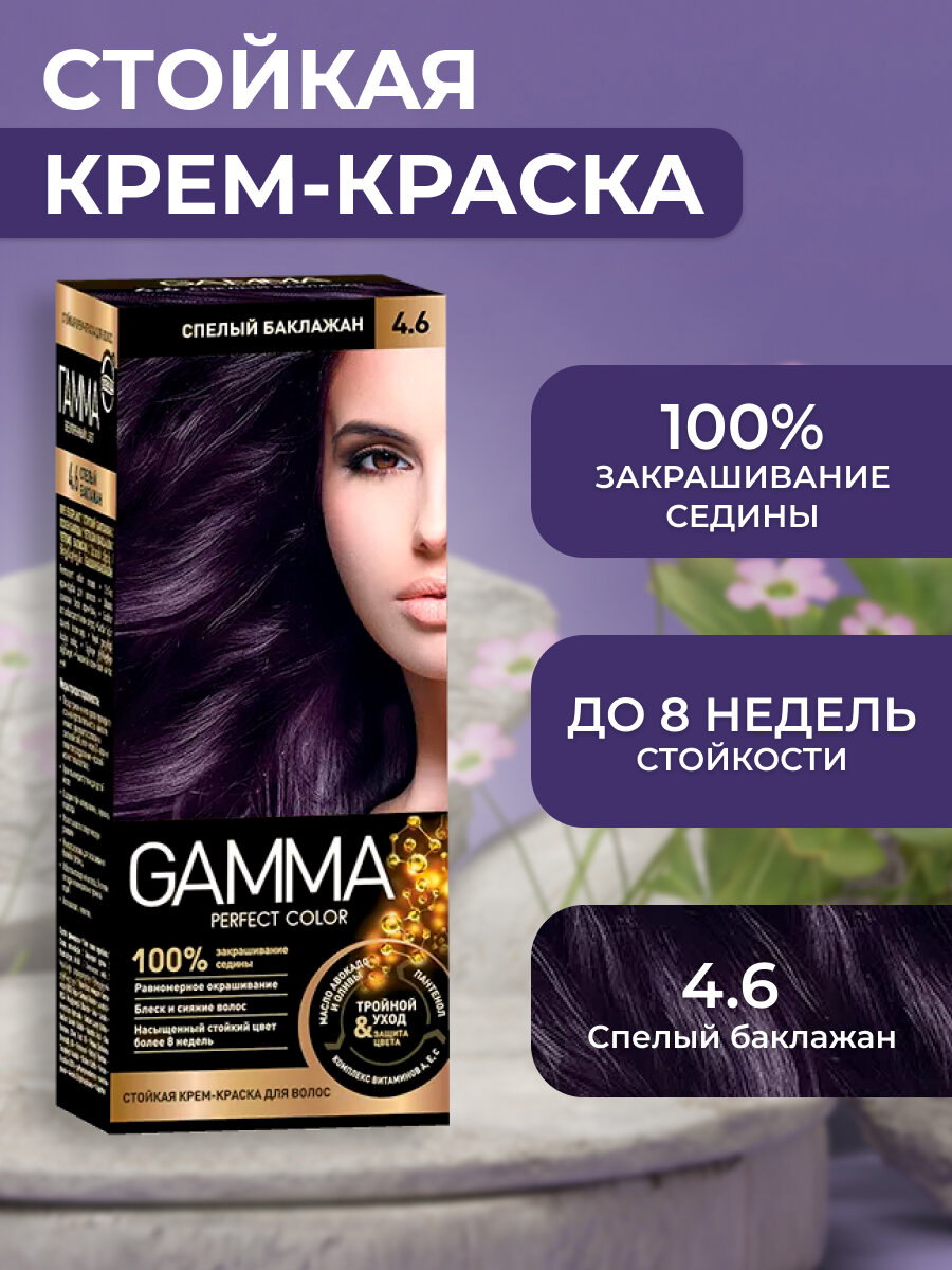 Крем-краска для волос Свобода стойкая Gamma Perfect Color 4.6 Спелый баклажан 50 мл.