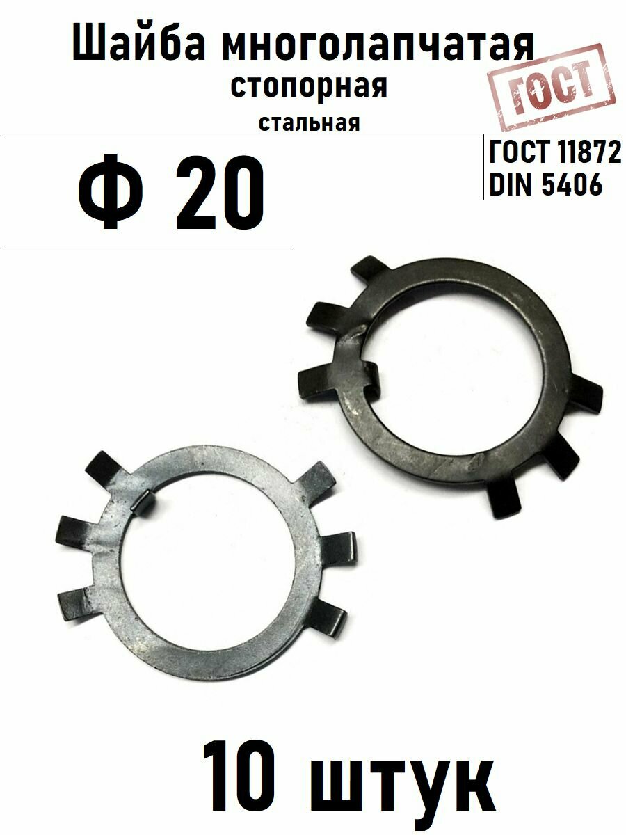 Шайба Ф20 многолапчатая ГОСТ 11872, DIN 5406 сталь 10 шт