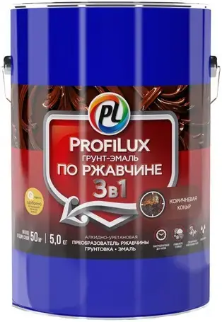 Грунт-Эмаль по Ржавчине Гладкая ProfiLux 5кг 3 в 1 Коричневая Глянцевая Алкидно-Уретановая Атмосферостойкая / Профилюкс Гладкая.