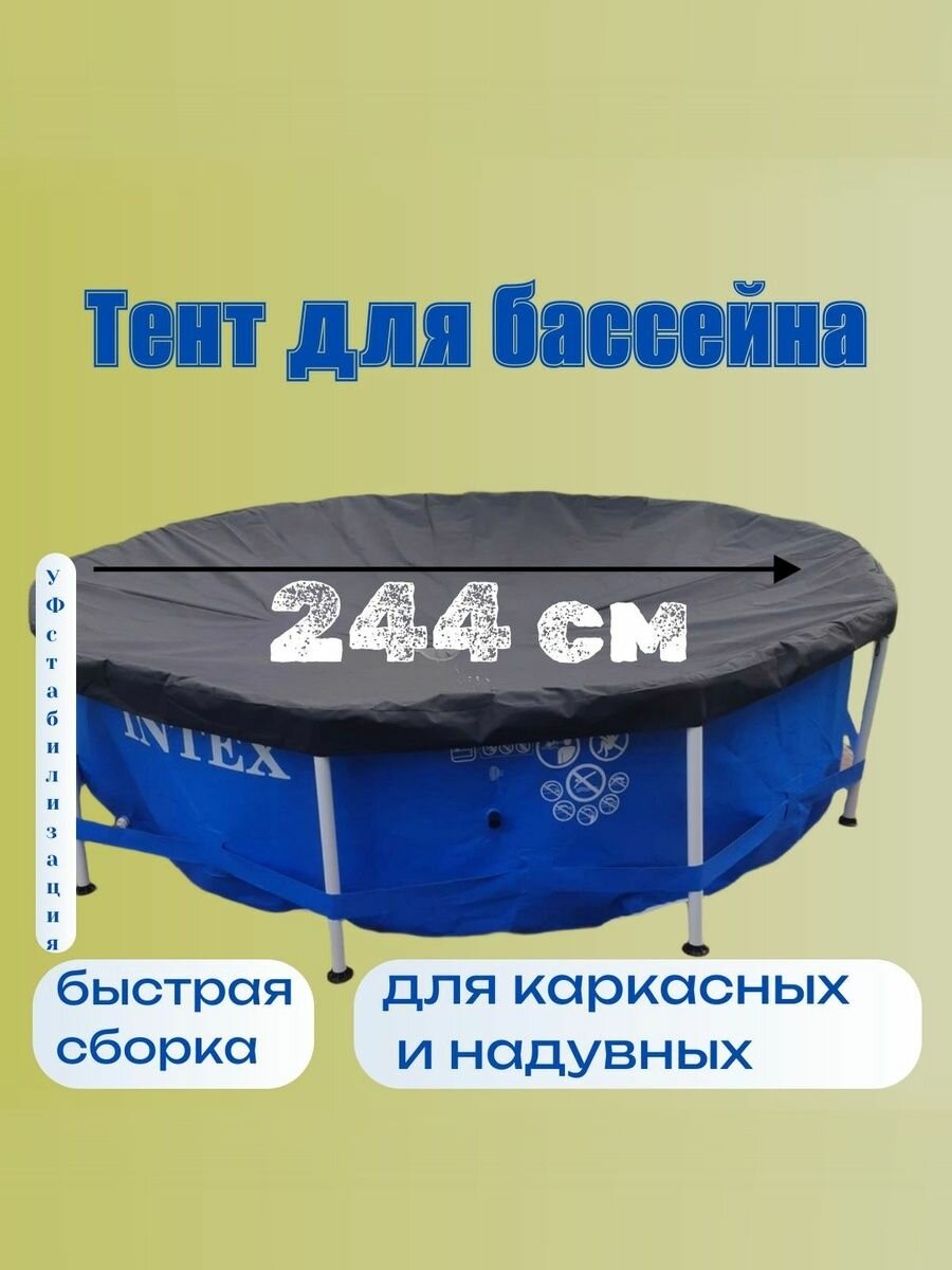 Натяжной тент на бассейн 244 см. Чехол на бассейн укрывной материал крышка для бассейна спанбонд брезентовое укрытие