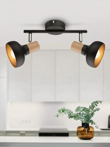 Изображение товара Спот настенно-потолочный Rivoli Lorrany E14 40 Вт поворотный черный, светлое дерево