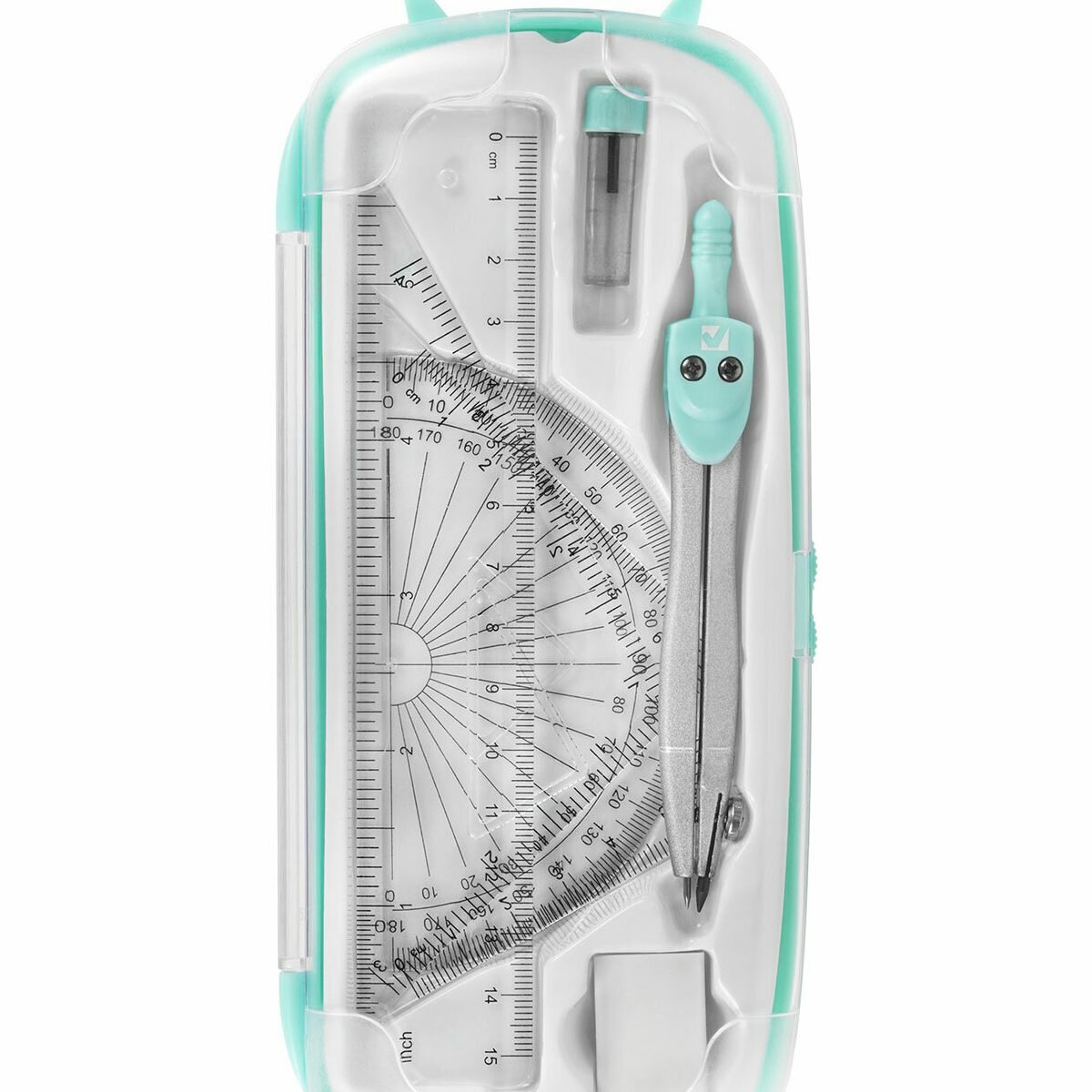 Готовальня 8 предметов Brauberg School Kit, циркуль 115мм, чертежные принадлежности, мятный (210705), 12 уп.