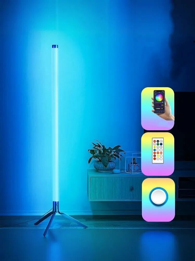 Напольные Лампы И Торшеры Xiaomi Торшер светодиодный напольный LED, 115 см, датчик на звук, пульт, приложение, хай-тек неоновый RGB ночник