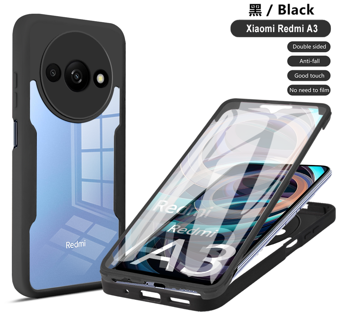 Подходит для Redmi A3 4G и Poco C61 4G и Redmi A3X 4G Чехол для смартфона 360 Полная защита, Высокая четкость с передней пленкой из закаленного стекла, Поко C61 4G, подставка, прозрачный, soft touch,