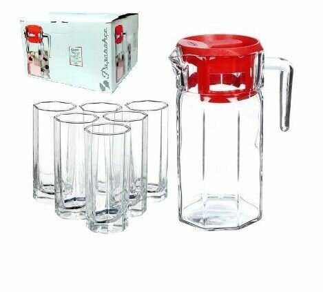 Набор Pasabahce Kosem, графин и стаканы, стекло, 7 предметов. — фото 1