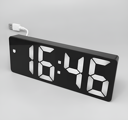 Часы настольные, электронные, цифровые, с будильником, термометром и календарем (0712) черный корпус, белая подсветка