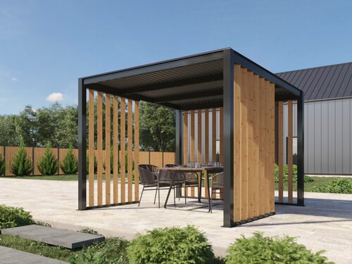 Изображение товара Беседка металлическая LasPergolas C max, 3x3 м, с крышей и деревянными стенками