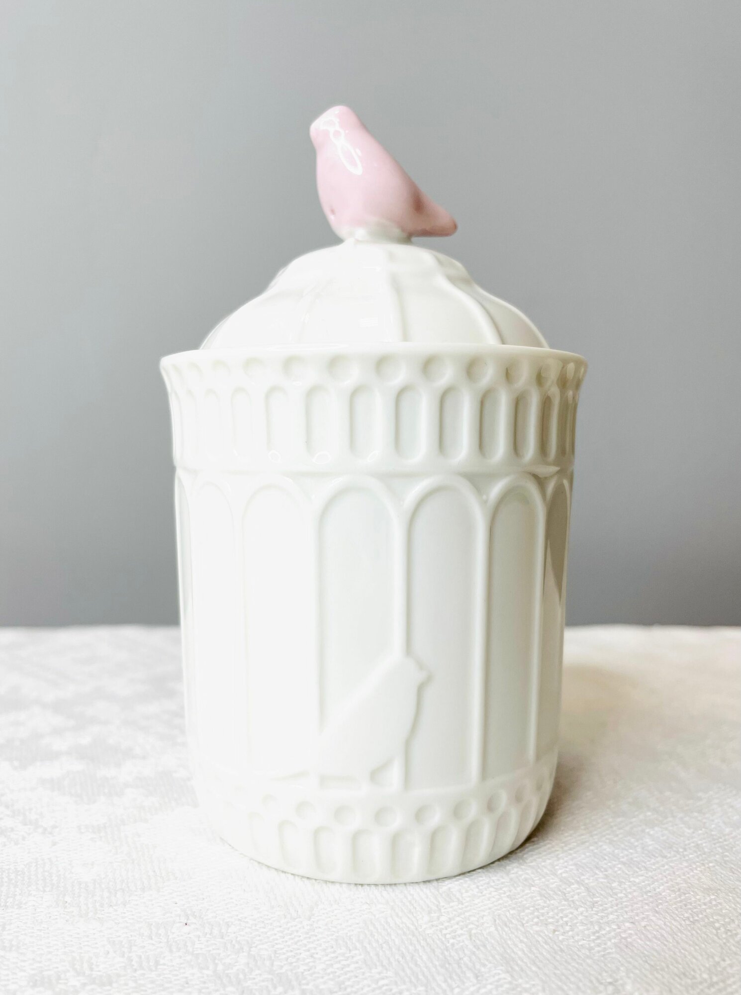 Банка для хранения сыпучих с крышкой, гастроемкость рельефная, "беседка", розовая птица, 210 мл, сахарница декоративная, федерация