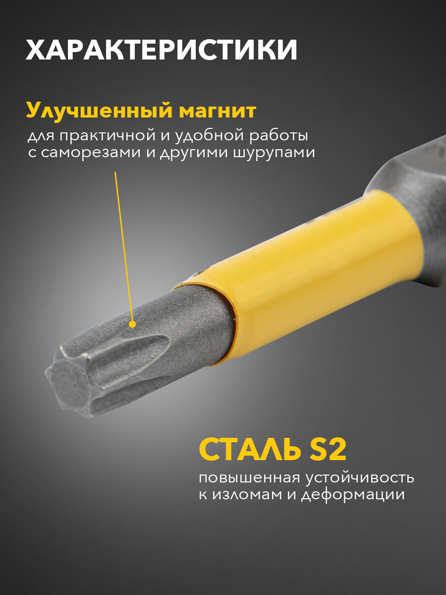 Бита износостойкая для шуруповерта KRANZ с магнитным наконечником Torx T20х50 мм, 2 штуки — фото 1