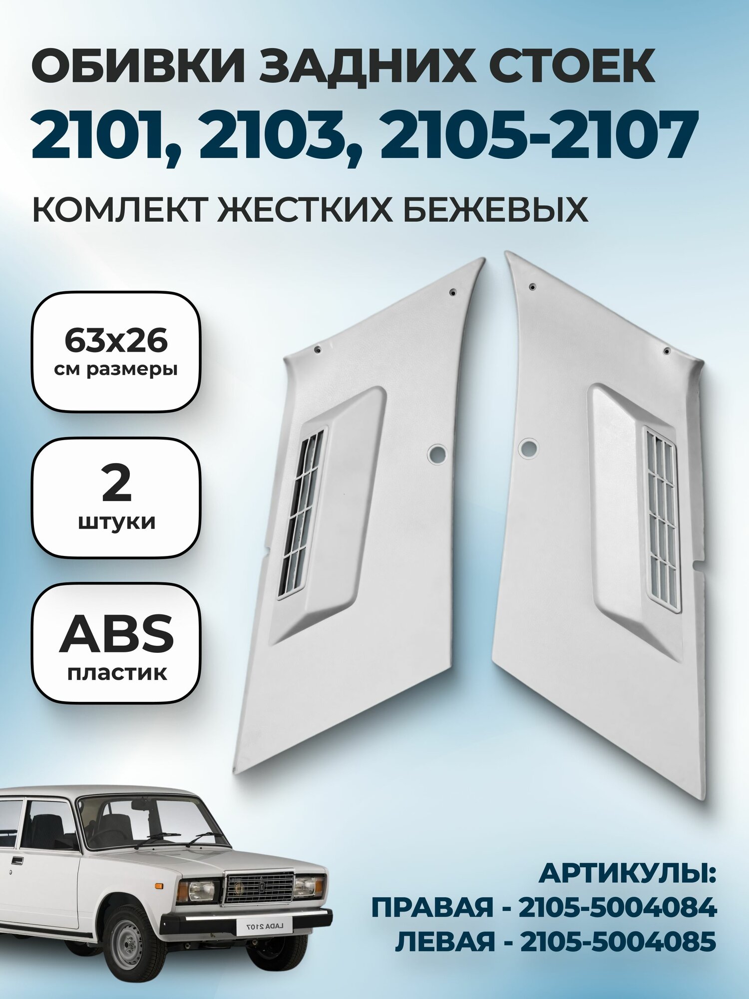 Облицовки обшивки задних стоек жесткие пластиковые Бежевые для 2101, 2103, 2105, 2106, 2107 / Обивки серые последних стоек