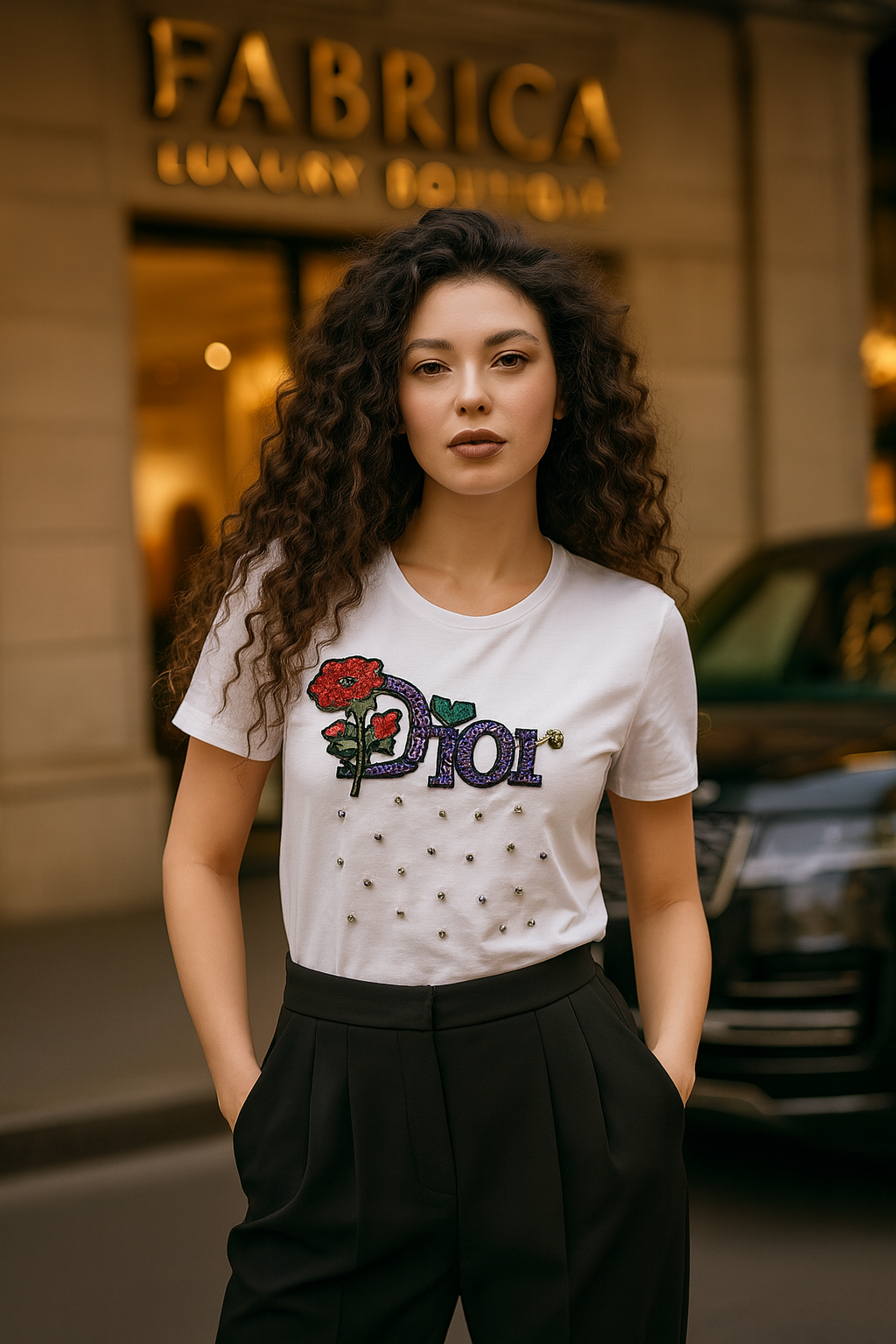 Футболка Футболка Dior "Белая хлопковая с объемным декором", женская, 100 % хлопок, белая, размер s, белый