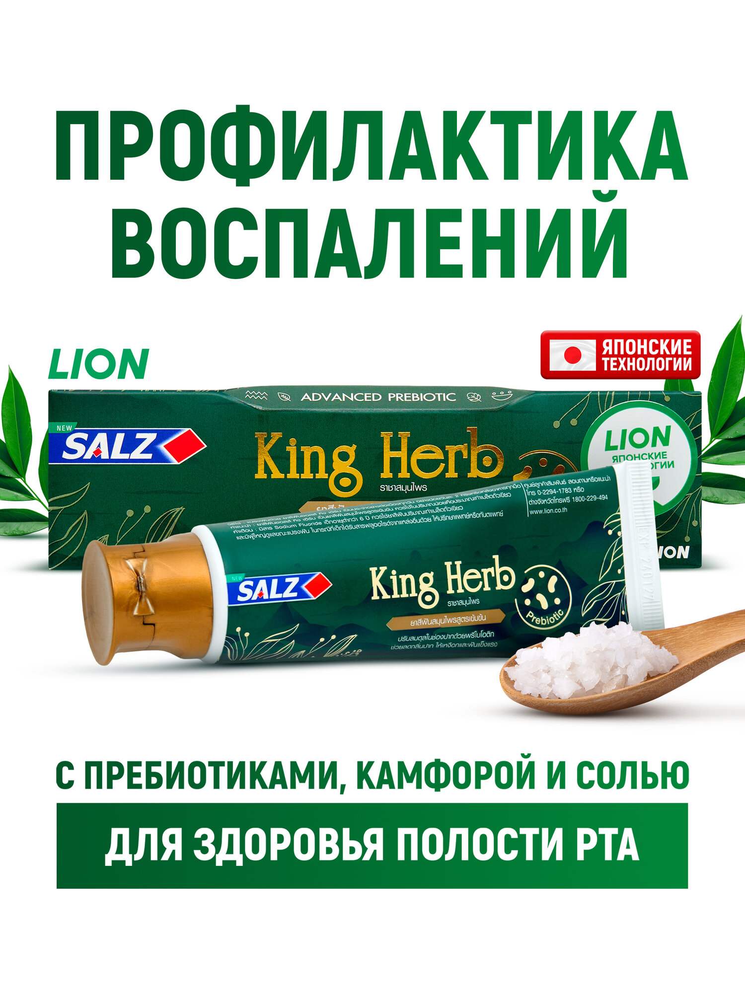 Lion Salz King Herb Паста зубная с гипертонической солью, экстрактами целебных трав и пребиотиками, 80 г