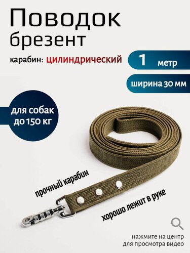 Изображение товара Поводок Хвостатыч для собак с цилиндрическим карабином брезент 1 м х 30 мм (зеленый)