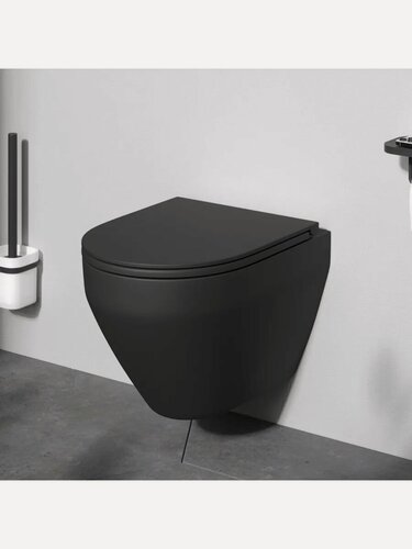 Изображение товара Унитаз подвесной безободковый AM.PM Jump, с сиденьем, цвет черный матовый