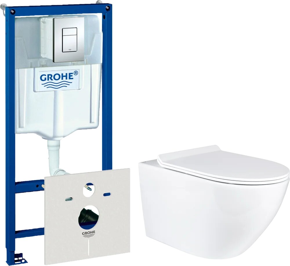 Комплект 2 в 1 Унитаз подвесной BOND Oval F01-10Long / Инсталляция с кнопкой Grohe Rapid SL 38775001