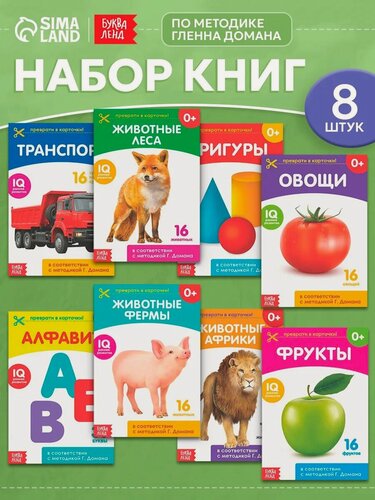 Изображение товара Набор книжек Буква-Ленд "Обучающие карточки на скрепке", 8 штук по 20 страниц, по методике Гленна Домана