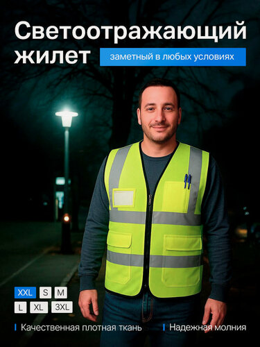 Изображение товара Светоотражающий жилет, полиэстер, размер 2XL, салатовый/светло-зеленый/желтый