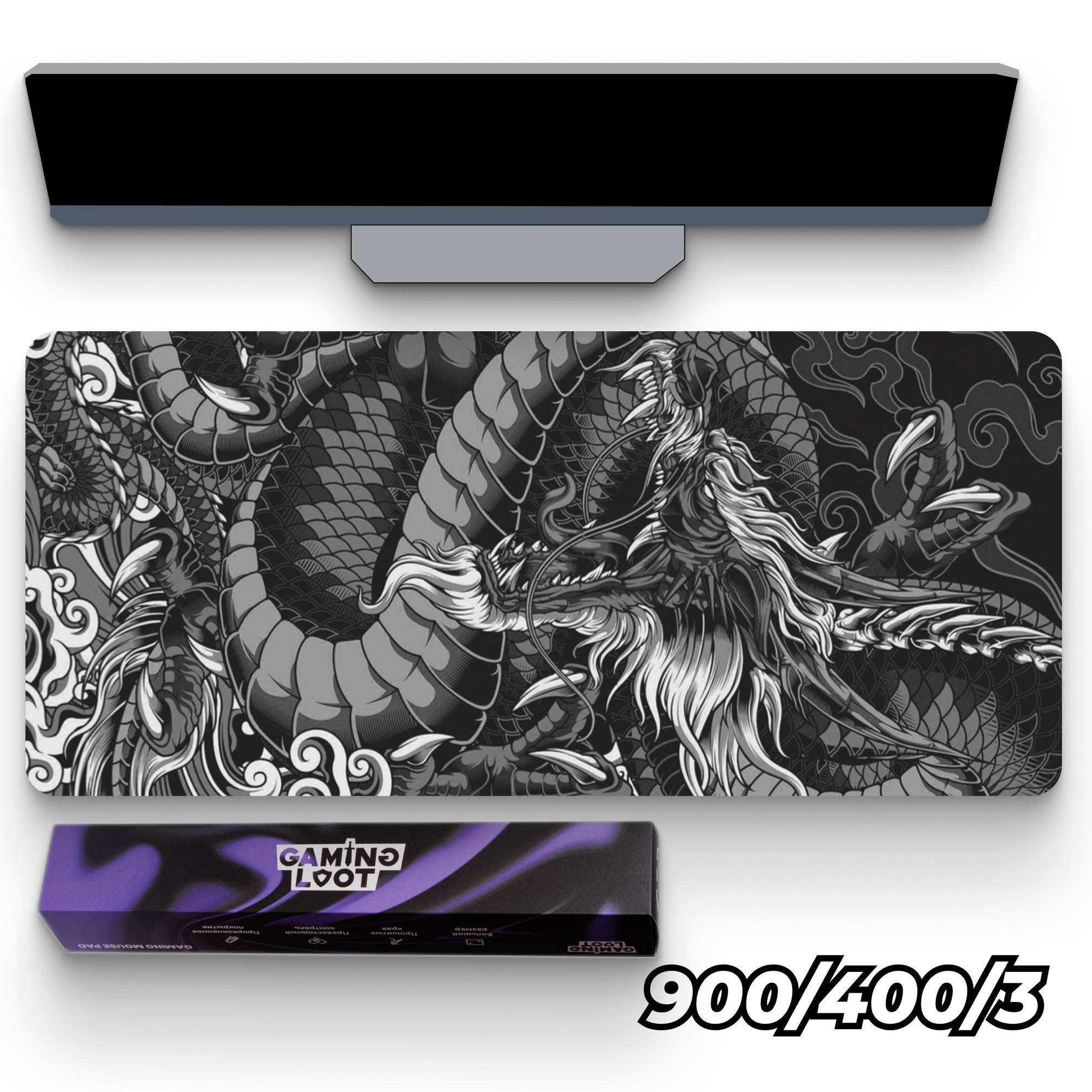 Игровой коврик для мышки Gaming Loot 900х400 черно-серый дракон