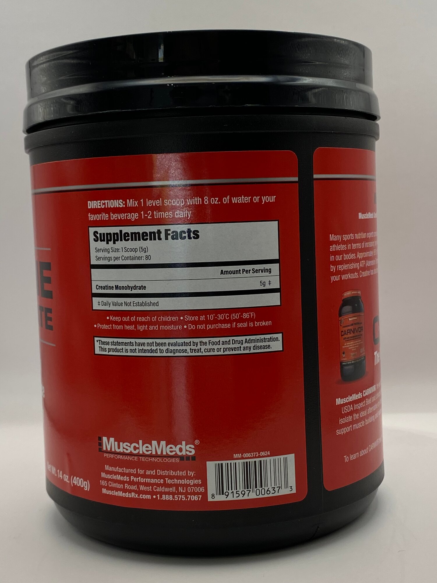 Креатин MuscleMeds Creatine Monohydrate Unflavored, без вкуса, 400 г — фото 1
