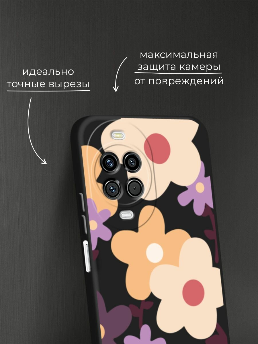 Черный матовый чехол на Huawei Nova 14 / Хуавей Нова 14 с принтом Бежевые цветы рисунок — фото 1