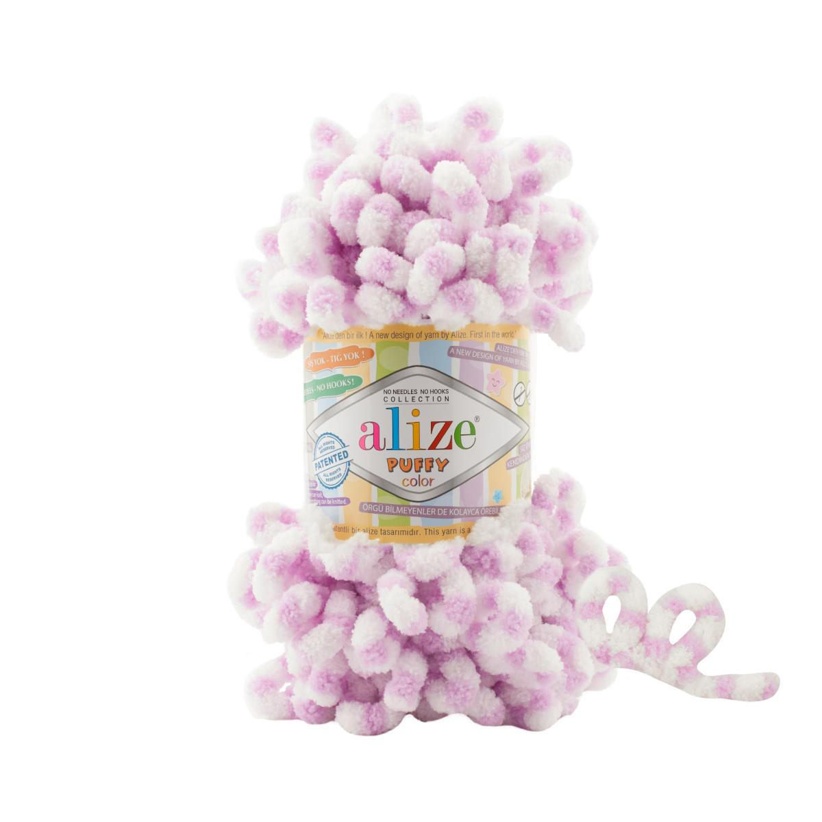 Пряжа для вязания Puffy Color Alize 1 моток (9 м, 100 гр), цвет 6458 белый-сухая роза